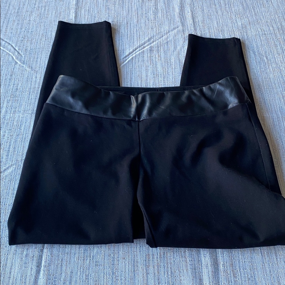 Cooper & Ella Mixed Media Skinny Leg Black Ankle Pants w/ Faux Leather Waistband